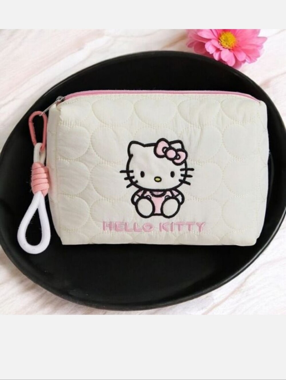 Hello Kitty Cosmetic Bag Wristlet Sanrio Quilted Heart Makeup Pouch Kawaii Pink